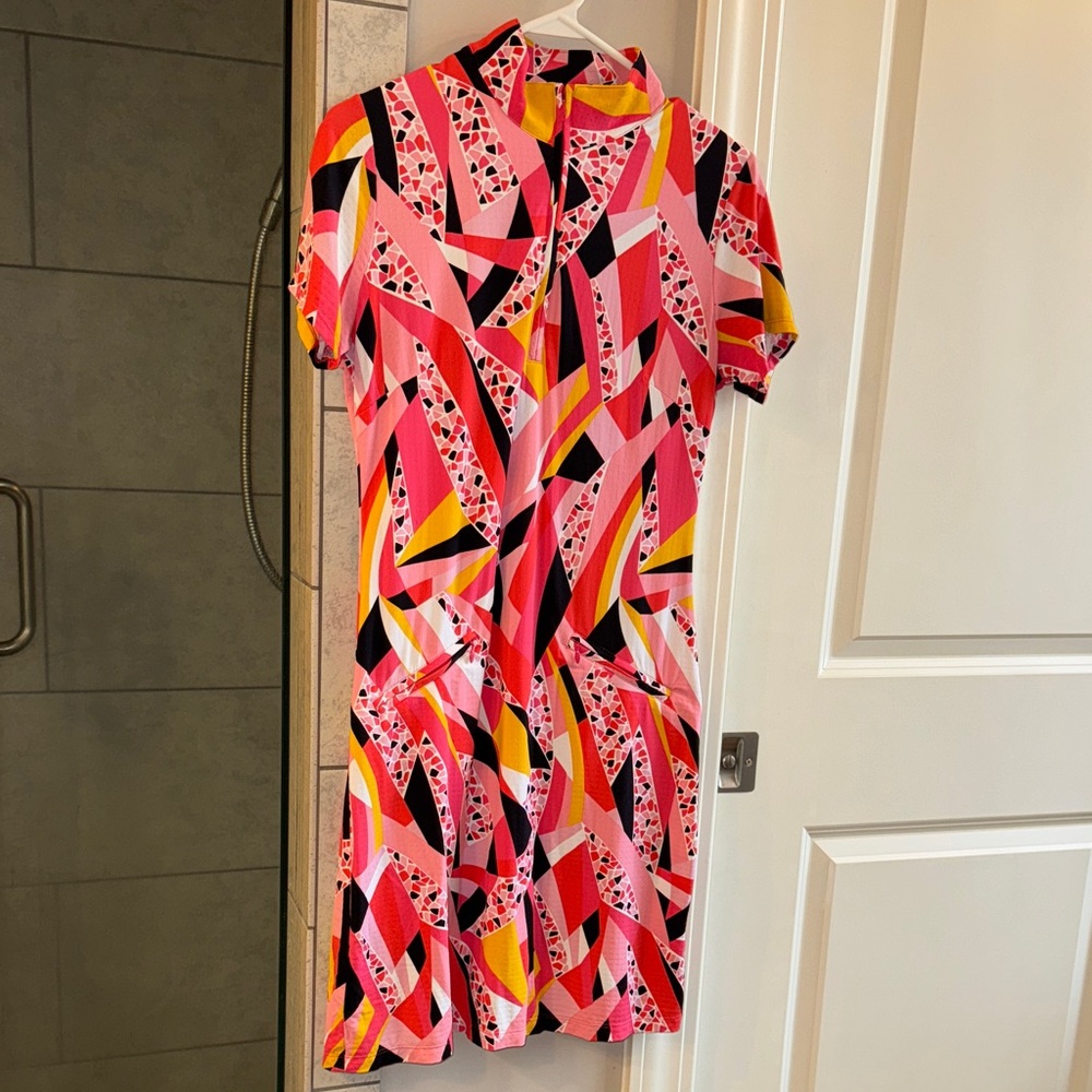 IBKUL Vibrant Geometric Print Golf Dress